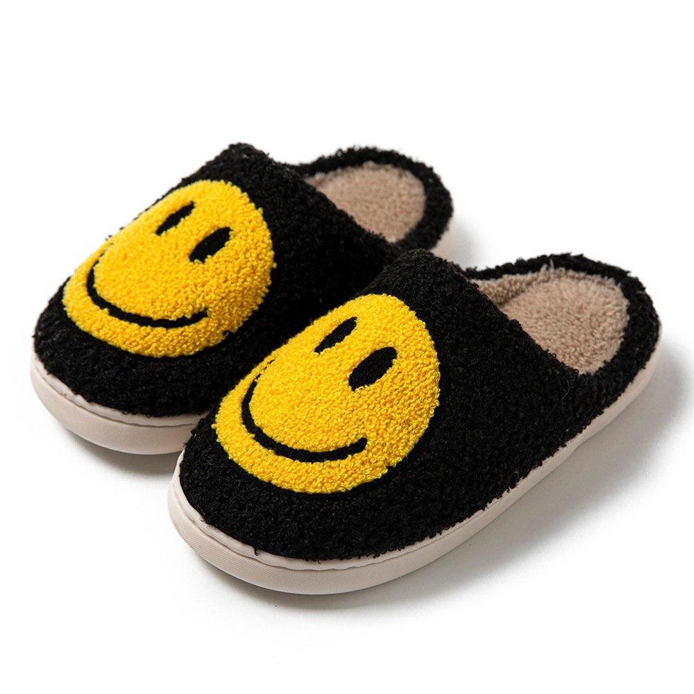 Low Price Autumn and Winter Home Cute Warm Women's Slippers Fashionable Smiling Face Thick Bottom Plush Cotton Slippers for Men