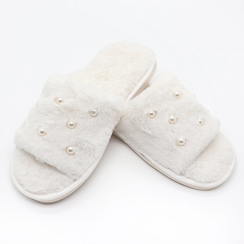 Delicate Hairy Shoes Female Sweet Warm Beads Lady Slipper EVA Leather Faux Fur Winter Customization Round Winter Women Boots