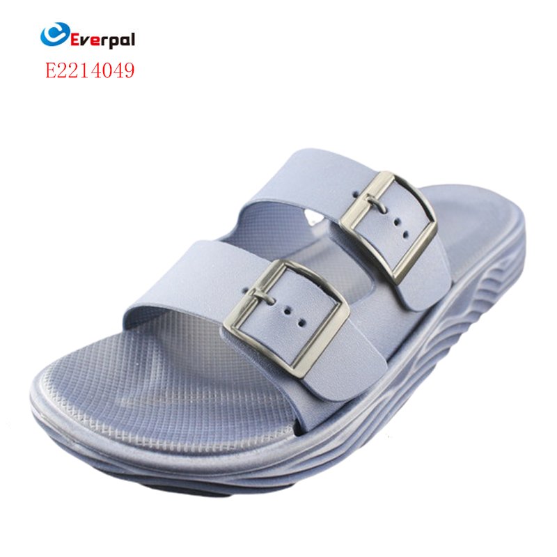 Double Buckles Adjustable Black Slide Slippers For Man