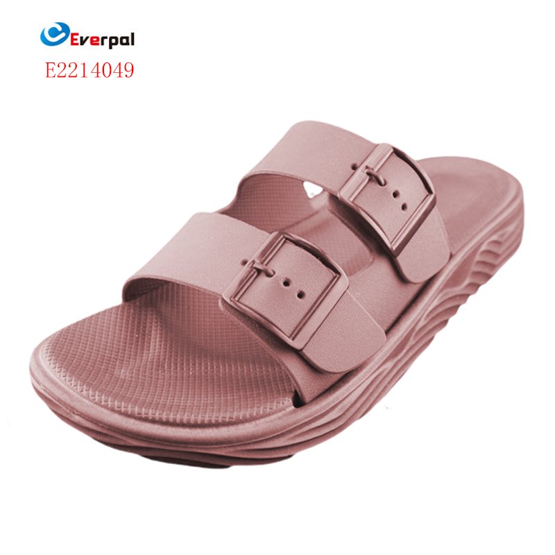 Double Buckles Adjustable Black Slide Slippers For Man