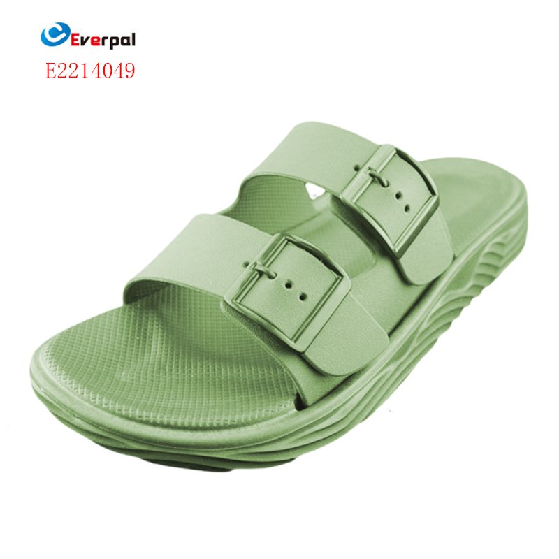 Double Buckles Adjustable Black Slide Slippers For Man