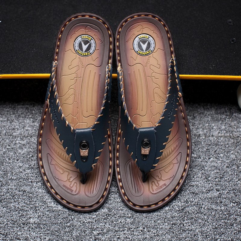 Genuine Leather Large Size Men's Flip Flops Outdoor Sandals Hand-stitched Casual Men's Shoes Slippers Beach Sandals