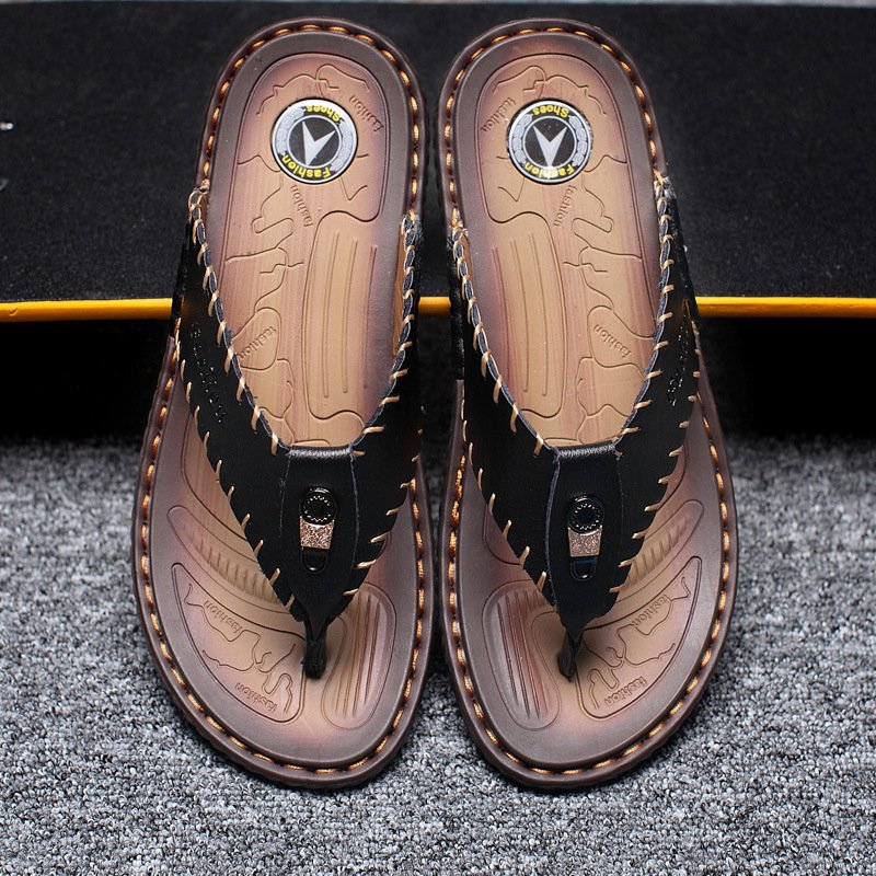 Genuine Leather Large Size Men's Flip Flops Outdoor Sandals Hand-stitched Casual Men's Shoes Slippers Beach Sandals