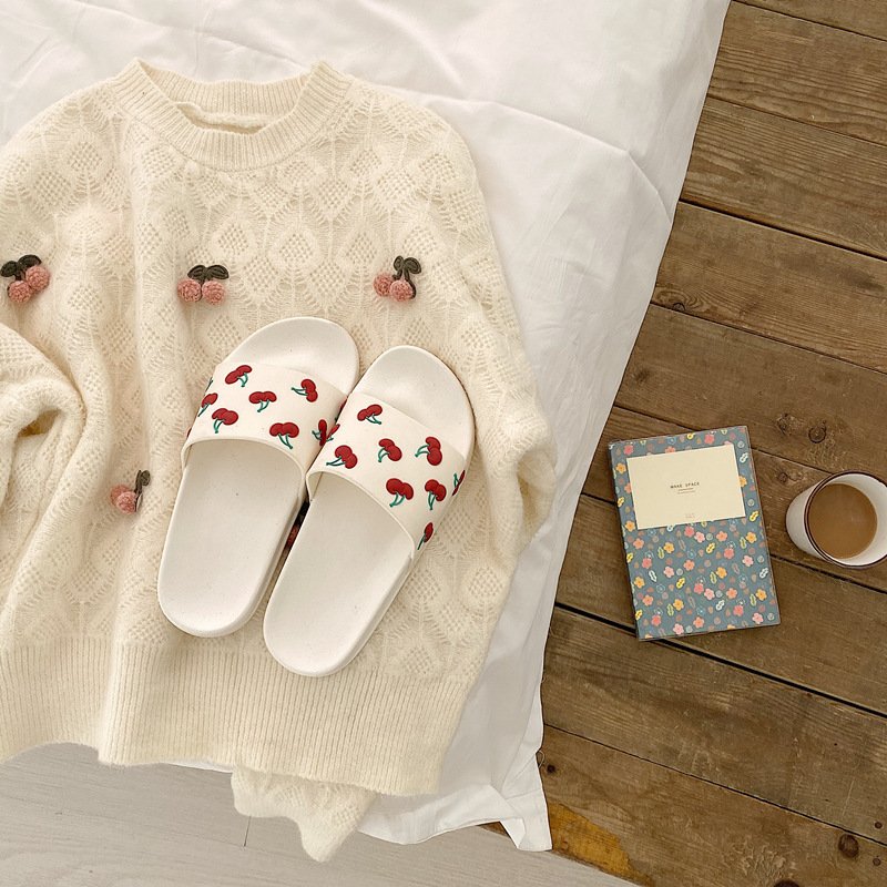 Slippers women sandals outdoor home beach holiday slides comfortable sweet cartoon fruits cherry shoes trendy slides slippers