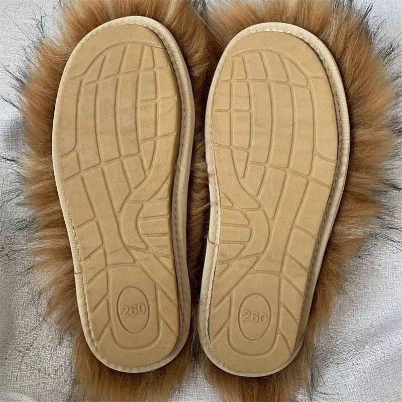 IDOIT Luxury Fur Slippers Women Round Toe Raccoon Fur Sandals Woman Shoes Women Flat Half Slippers Fur Slides