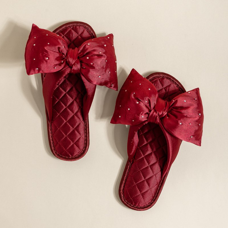 Women Soft Sole Silk Bow Slipper Summer Beach Thick Platform Slide Slipper Women Eva Slide for Home Sandal Woman