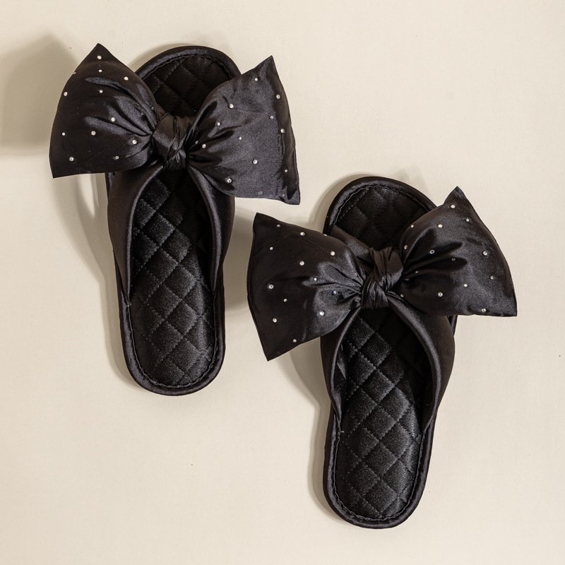 Women Soft Sole Silk Bow Slipper Summer Beach Thick Platform Slide Slipper Women Eva Slide for Home Sandal Woman