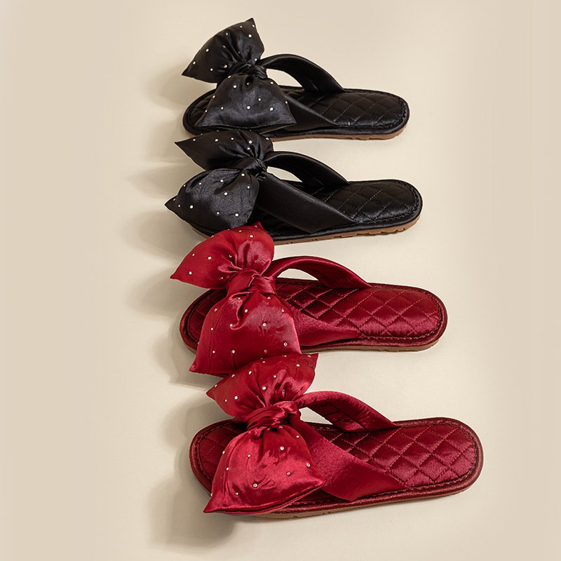 Women Soft Sole Silk Bow Slipper Summer Beach Thick Platform Slide Slipper Women Eva Slide for Home Sandal Woman