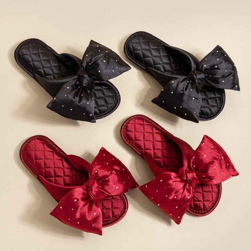 Women Soft Sole Silk Bow Slipper Summer Beach Thick Platform Slide Slipper Women Eva Slide for Home Sandal Woman