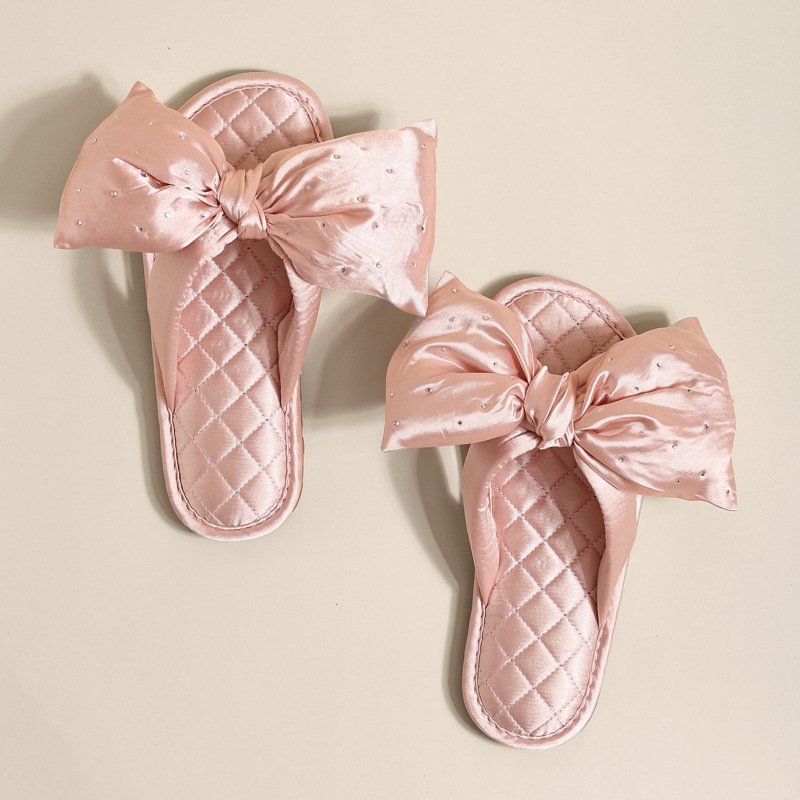 Women Soft Sole Silk Bow Slipper Summer Beach Thick Platform Slide Slipper Women Eva Slide for Home Sandal Woman