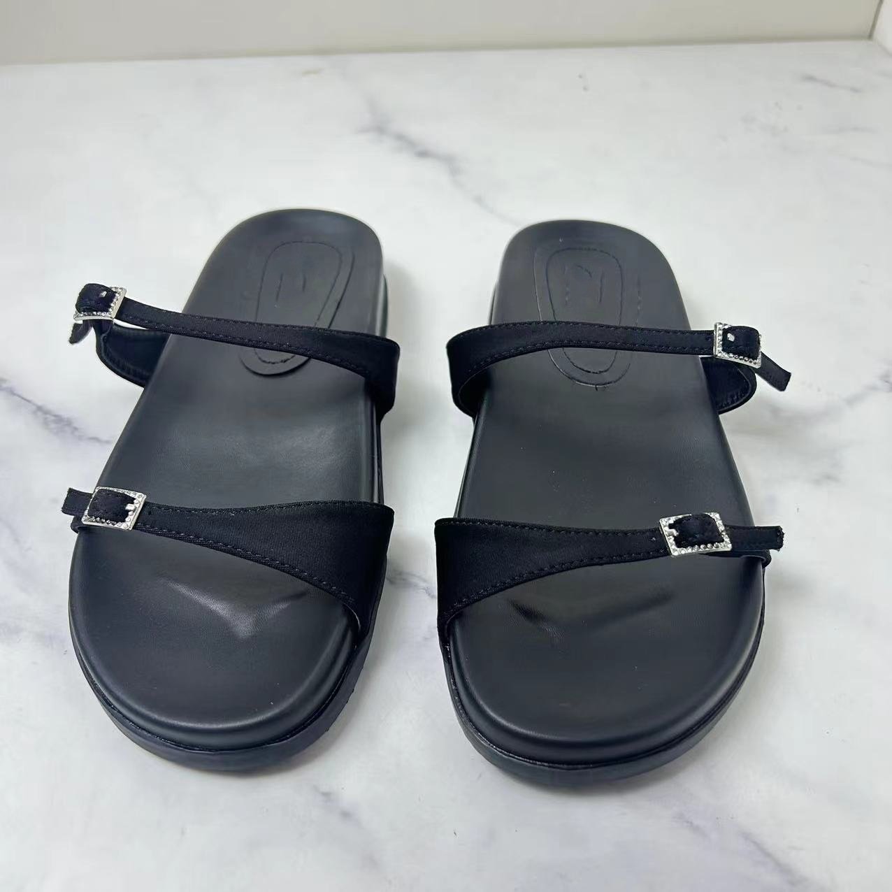 Silks and Satins Famous ZA Shoes 2024 Summer Thick Flat Slides Slippers Black Outdoor Casual Beach Women's Shoes Large size 42