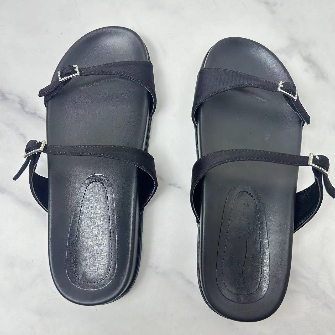 Silks and Satins Famous ZA Shoes 2024 Summer Thick Flat Slides Slippers Black Outdoor Casual Beach Women's Shoes Large size 42