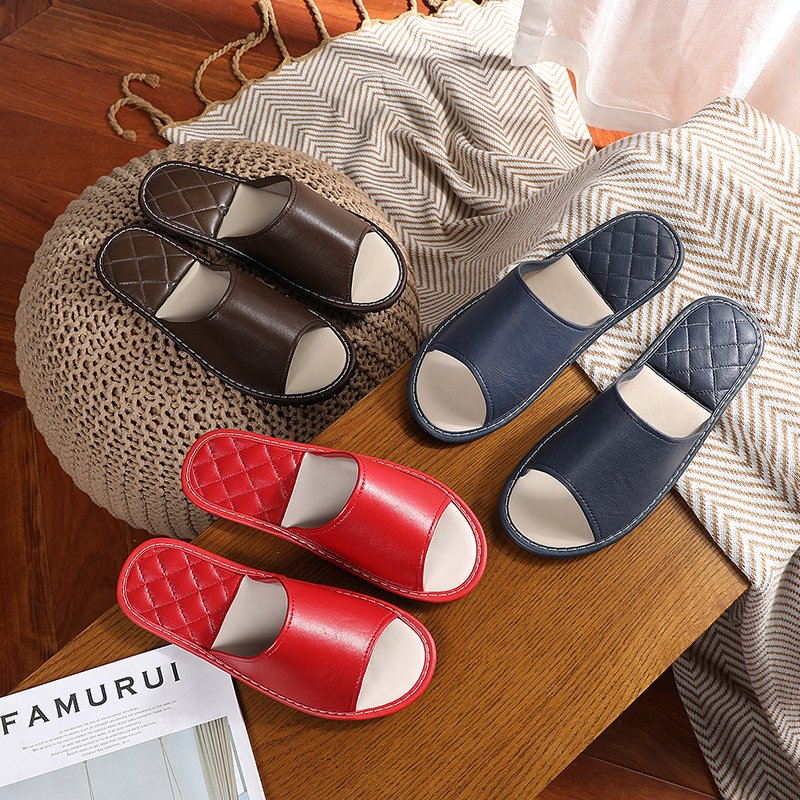 Wholesale custom logo factory direct summer indoor lightweight mens slipper sheepskin leather slides for 2024