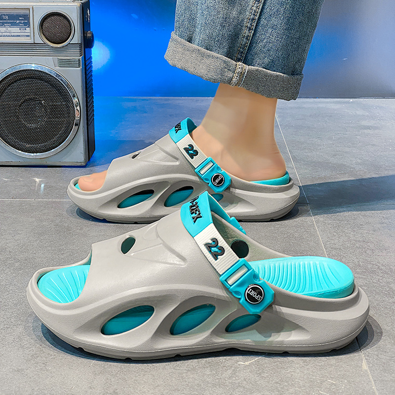 Eva Platform Slippers Men's Summer Outdoor Sports Garden Shoes Hole Closed Toe Sandals Men's Casual Beach Shoes Men