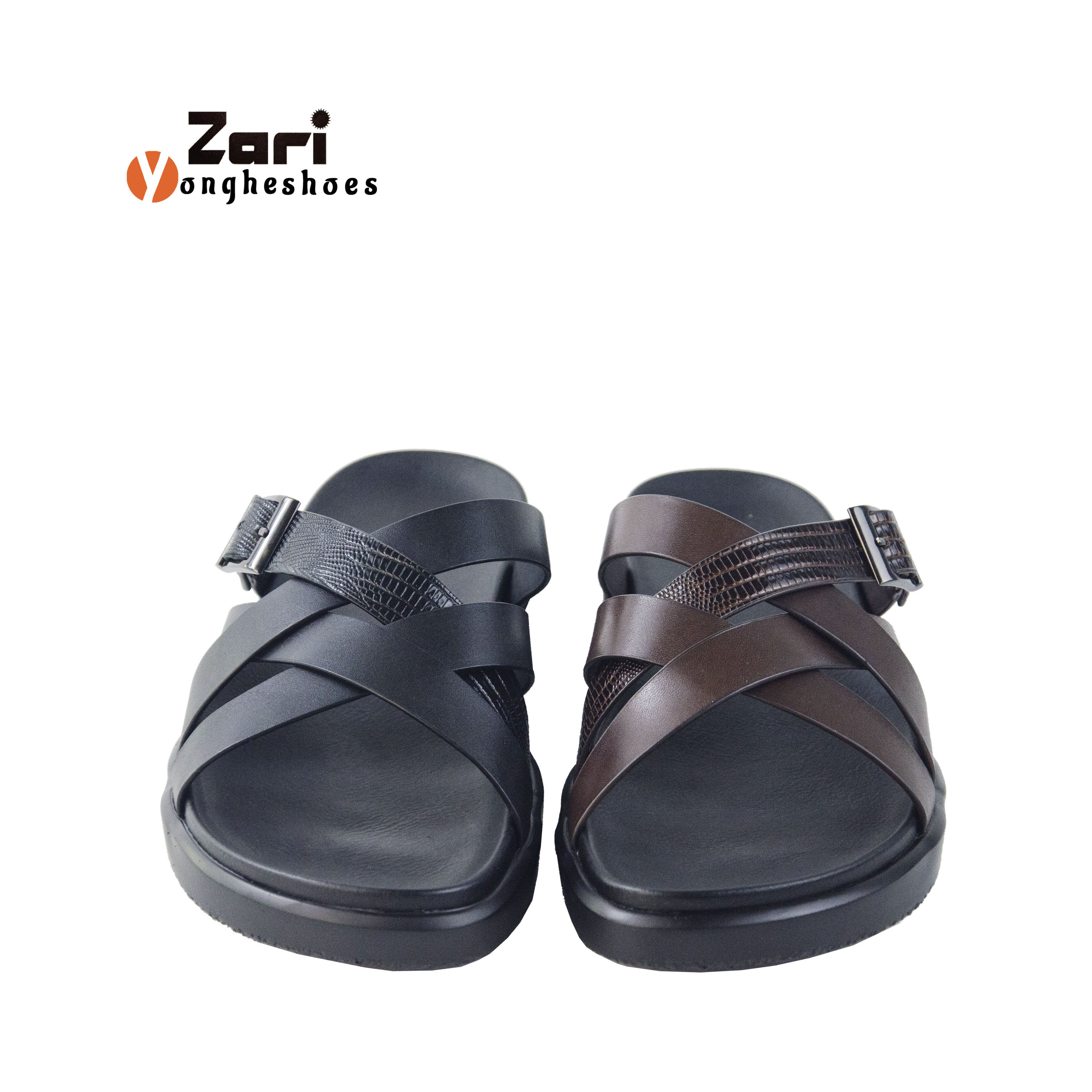 Zari Plat Man Casual Leather Blacnk Slides Slippers Custom Sandal