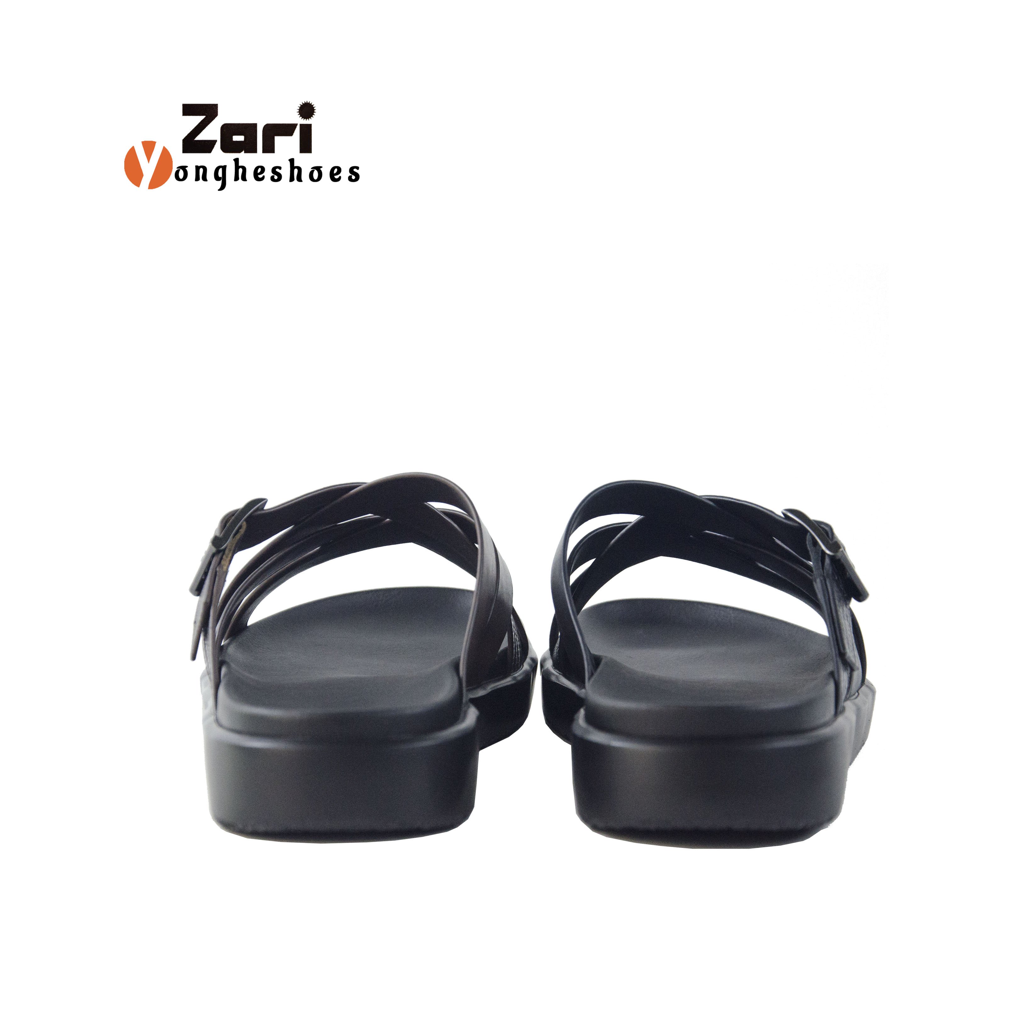 Zari Plat Man Casual Leather Blacnk Slides Slippers Custom Sandal