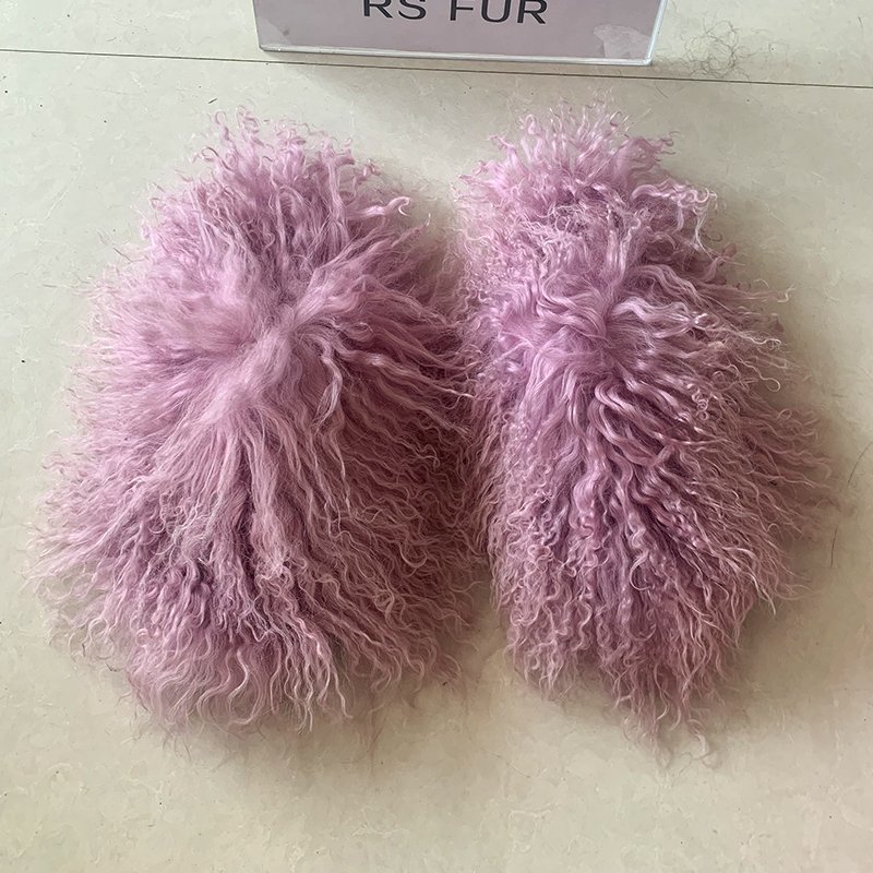 Wholesale Women's Long Fluffy Fur Slides Comfortable Home Mongolian Fur Slippers