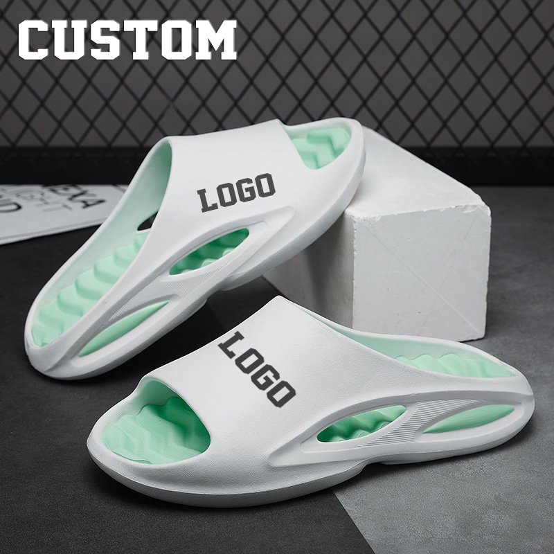 2024 Fashion Mens Custom Logo Summer Beach Shower Soft Sports Hole Massage Eva Sandals Slides Slippers Custom Unisex