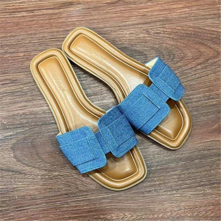 2024 fashion Slippers jean material luxury Low heeled Slide Sandals famous brand lady women slippers shoes