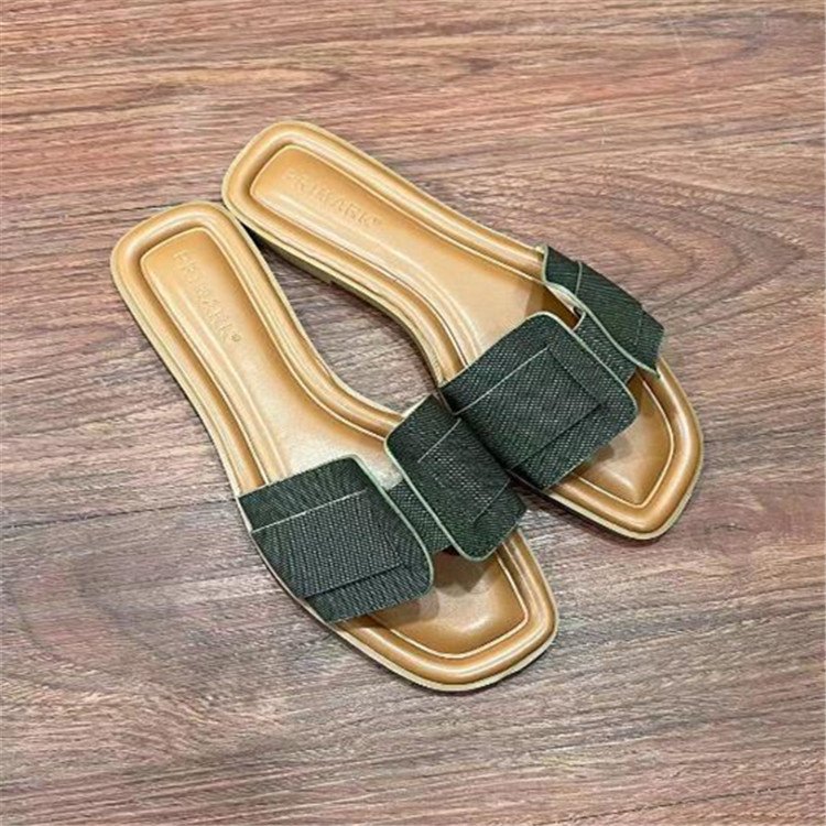 2024 fashion Slippers jean material luxury Low heeled Slide Sandals famous brand lady women slippers shoes