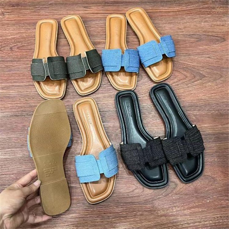 2024 fashion Slippers jean material luxury Low heeled Slide Sandals famous brand lady women slippers shoes