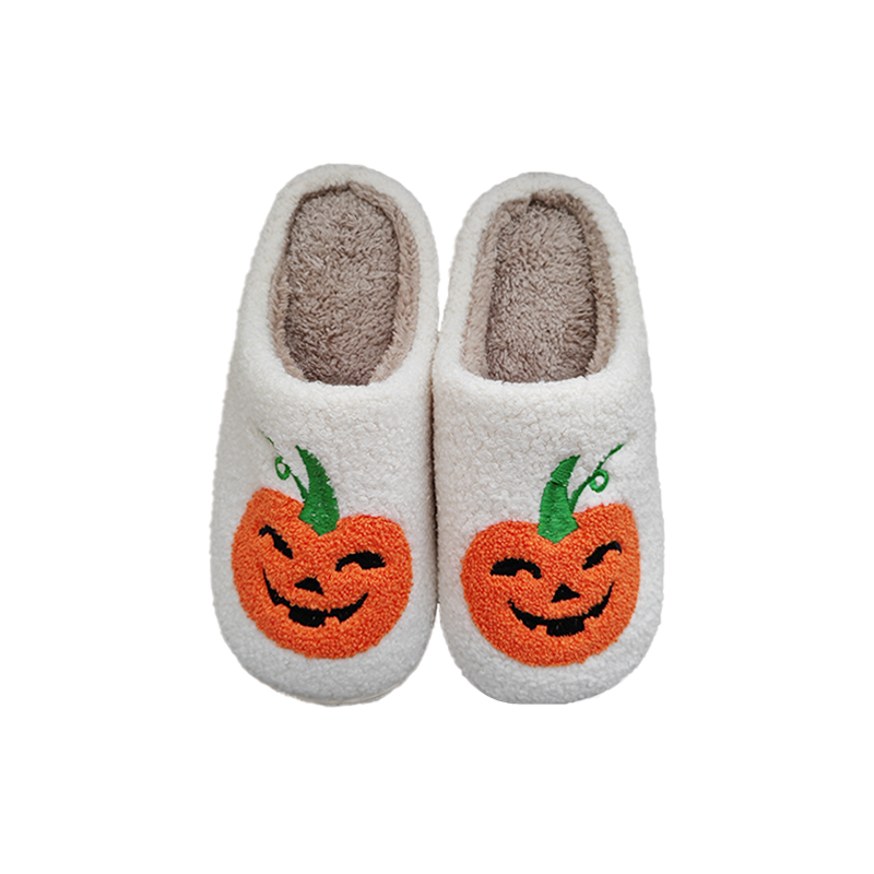 HF cute winter warm indoor home house bedroom cotton flat pumpkin head slides slippers for women men
