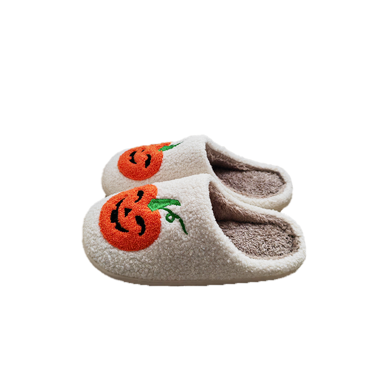 HF cute winter warm indoor home house bedroom cotton flat pumpkin head slides slippers for women men