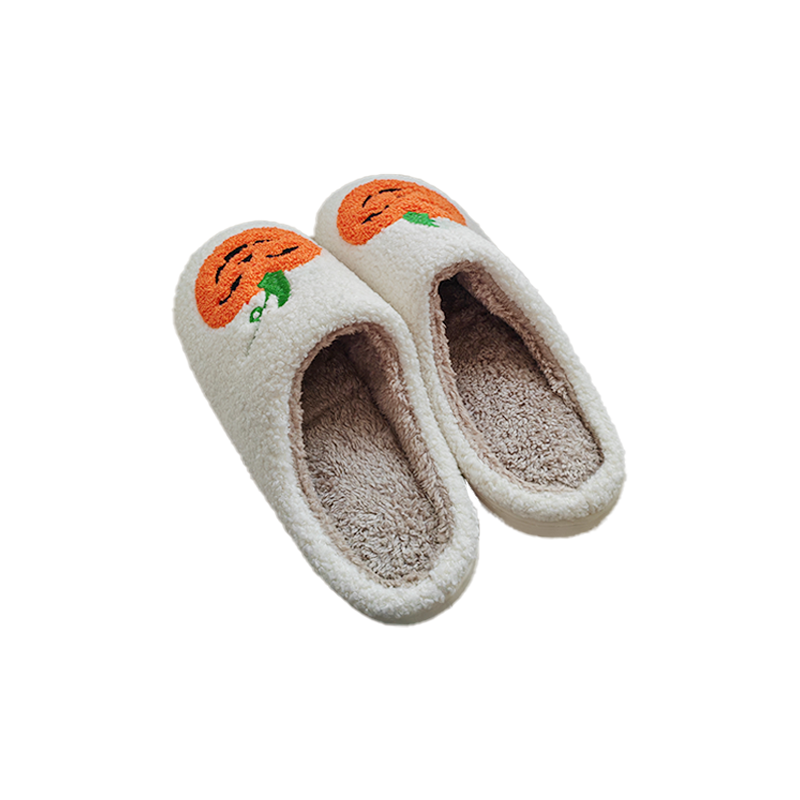 HF cute winter warm indoor home house bedroom cotton flat pumpkin head slides slippers for women men