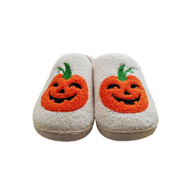HF cute winter warm indoor home house bedroom cotton flat pumpkin head slides slippers for women men