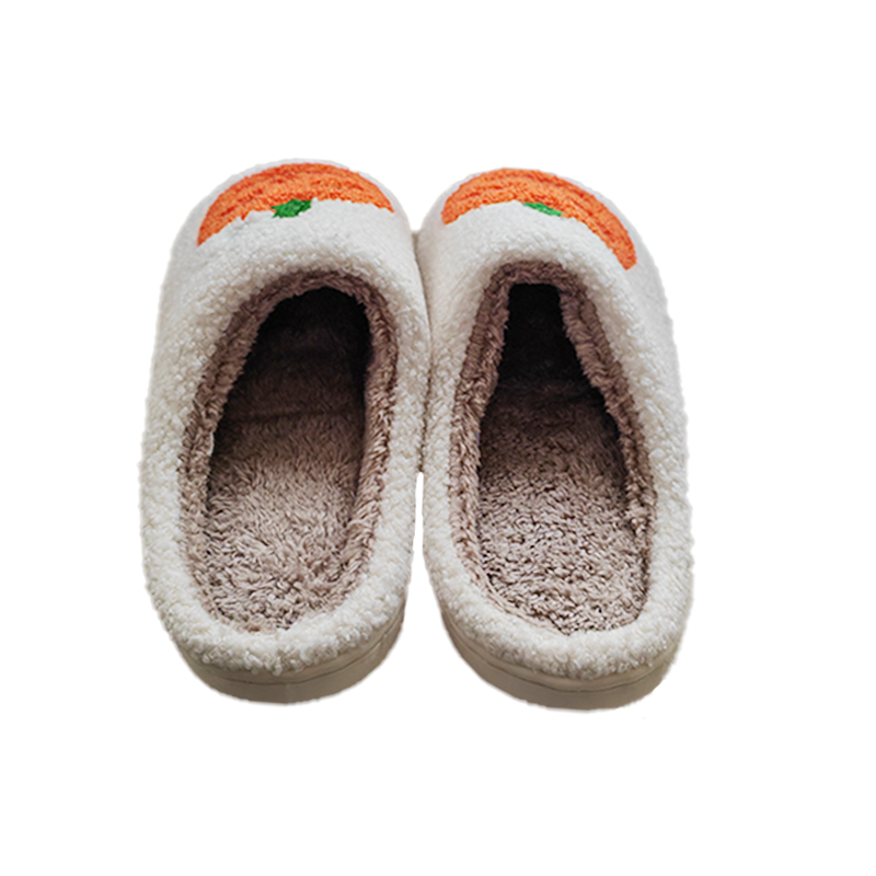 HF cute winter warm indoor home house bedroom cotton flat pumpkin head slides slippers for women men