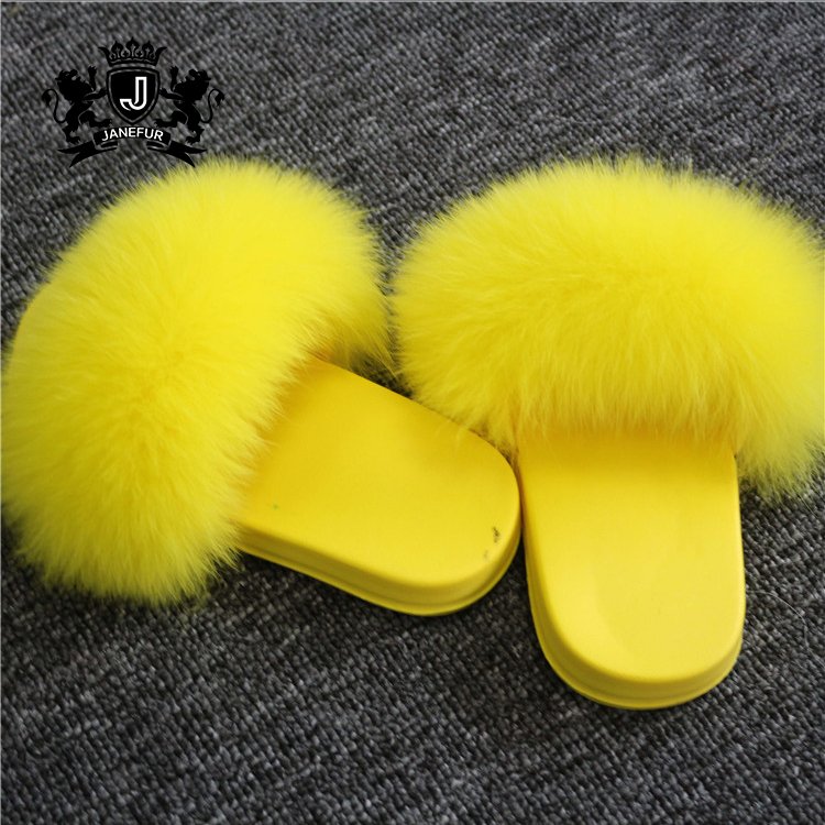 Wholesale Kids Cute Fur Lined Candy fox fur Soft Sandals Girls Cheap fur Slides Slippers