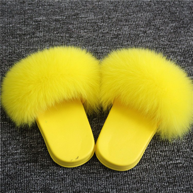 Wholesale Kids Cute Fur Lined Candy fox fur Soft Sandals Girls Cheap fur Slides Slippers