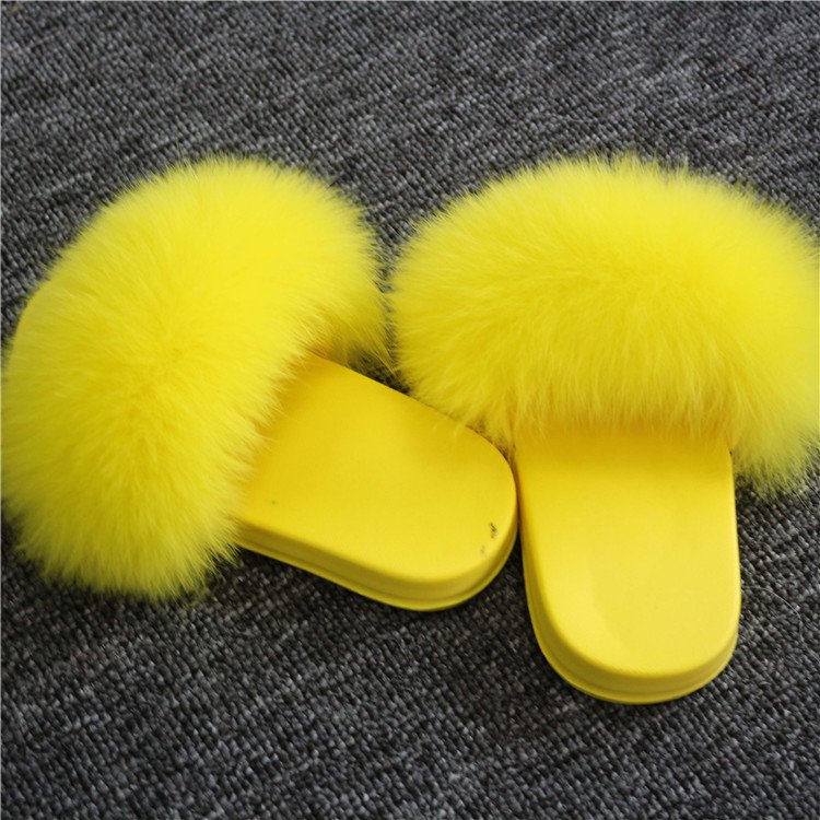 Wholesale Kids Cute Fur Lined Candy fox fur Soft Sandals Girls Cheap fur Slides Slippers