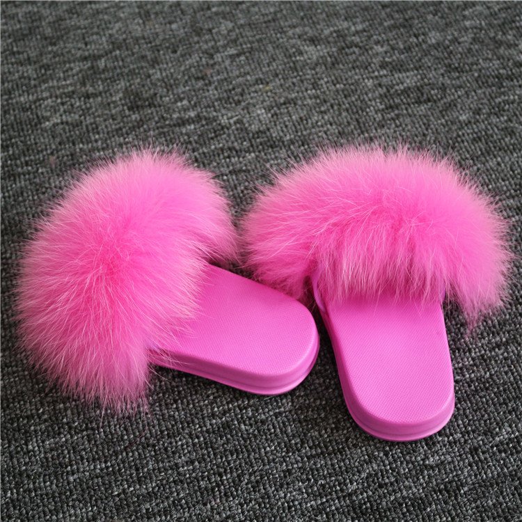Wholesale Kids Cute Fur Lined Candy fox fur Soft Sandals Girls Cheap fur Slides Slippers