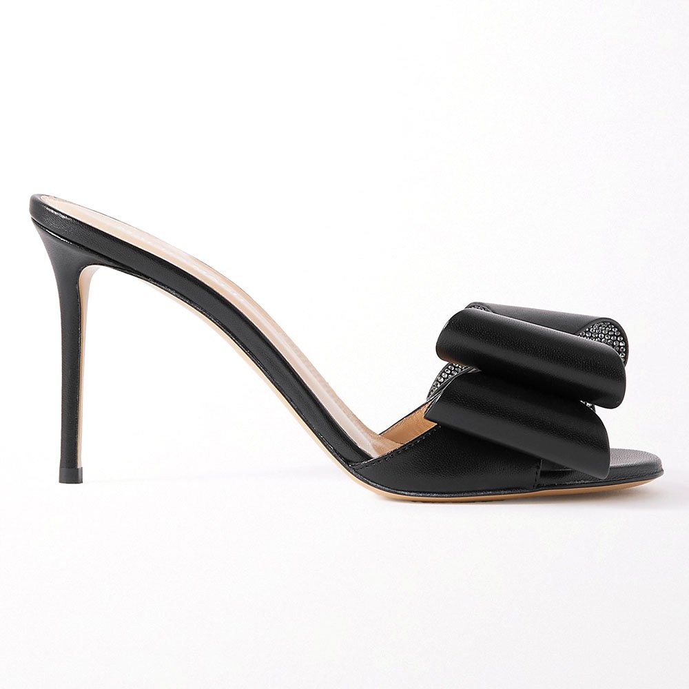 Open Toe High Heel Mules With Bow Slippers And Sandals Ladies Heeled Slippers