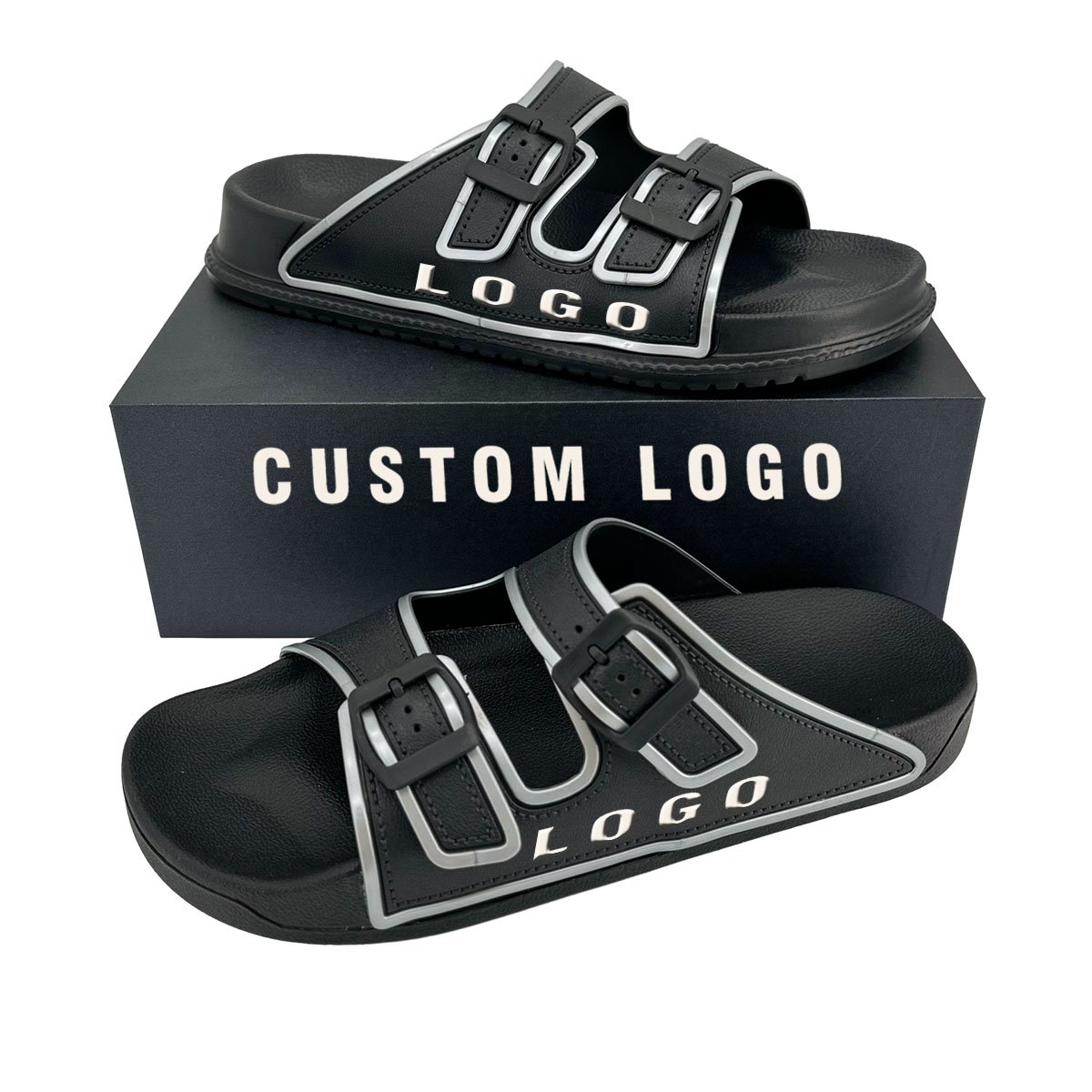 Custom Logo Room Slipper For Winter Unisex Platform Slides Slippers Double-buckle Adjustable Beach Sandals