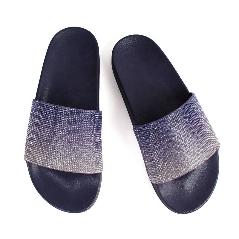 2024 Customized Women's Bling Bling EVA Slides Delicate Casual Flat Slippers with Rhinestone Strap and Durable PVC Insole