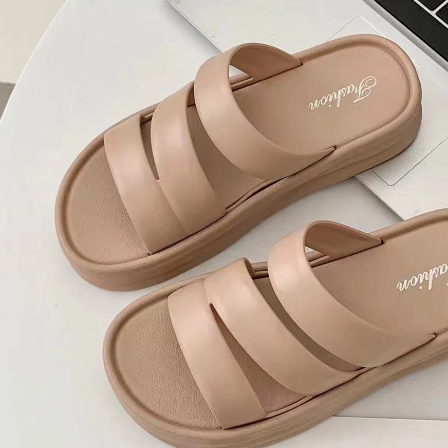 Summer New One Word Thick Bottom Women's Sandals Fashionable Versatile Sponge Bottom Cool Slippers Direct Sales and Wholesale