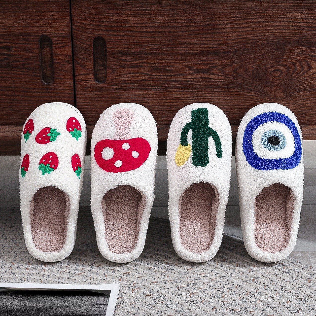 House Soft Checkered Fuzzy Checker Couple Indoor Slides Plush Women Cozy Warm Winter Fluffy Slippers