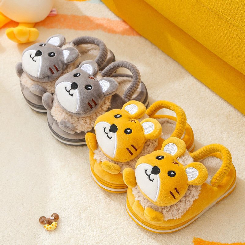 Cute Slip On Warm Winter Baby Slides 3D Animal Tiger Shaped Indoor Baby Slippers 2022