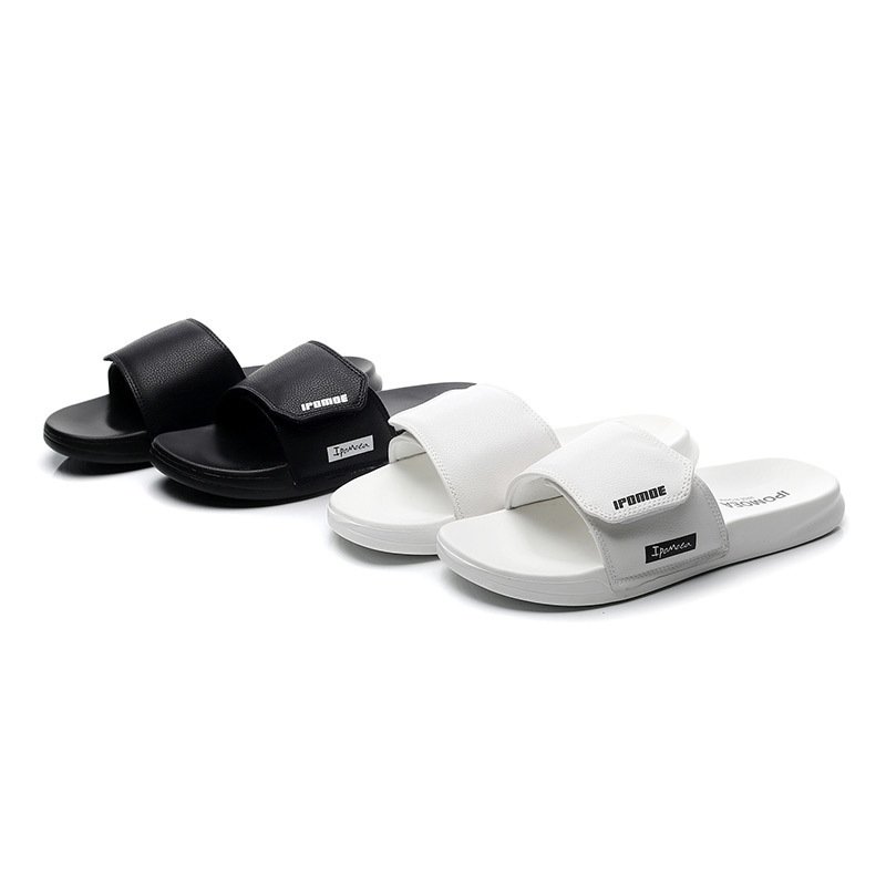 Custom Pool Sliders For Man Adjustable Strap Velcro PU Microfiber Leather Upper Slide Slippers Wholesale Designer Sandal