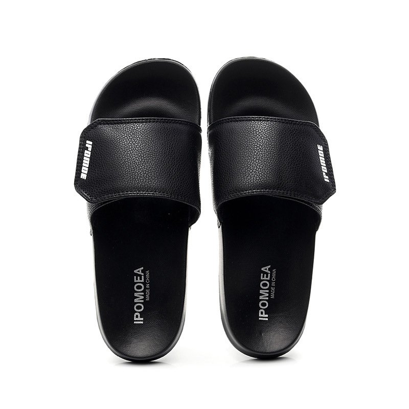 Custom Pool Sliders For Man Adjustable Strap Velcro PU Microfiber Leather Upper Slide Slippers Wholesale Designer Sandal