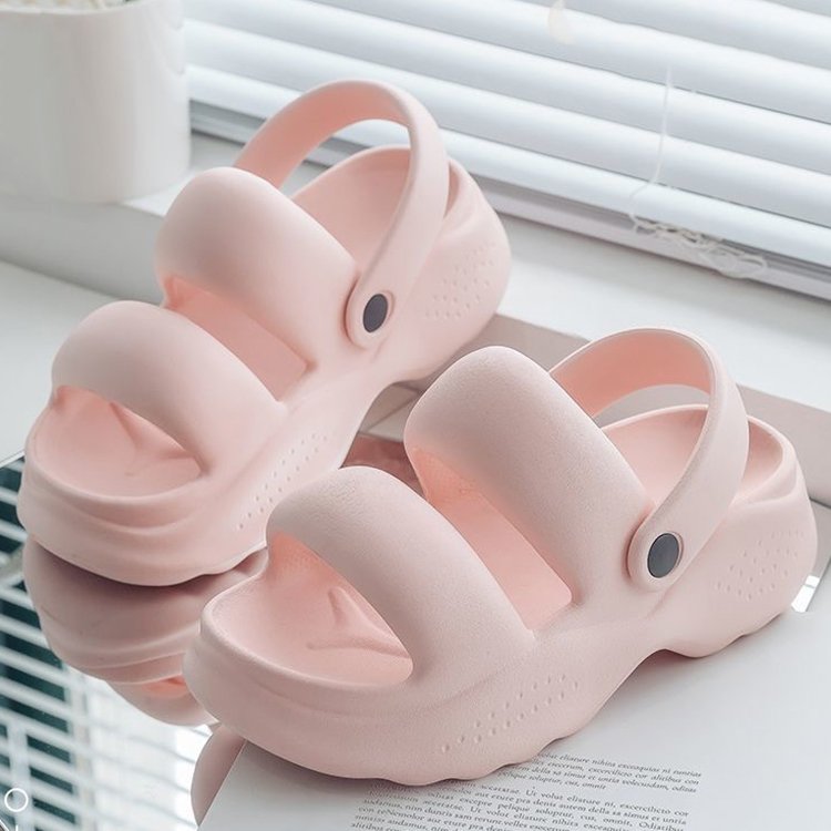 New Trendy Two Strap Open Toe Sandals Adjustable Platform Thick Sole EVA Summer Slides Slippers