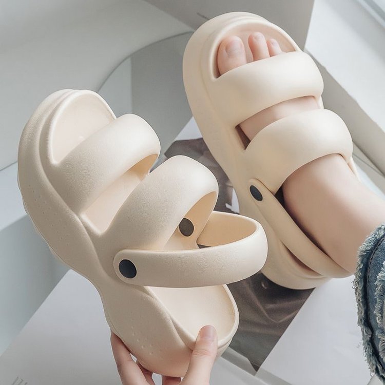 New Trendy Two Strap Open Toe Sandals Adjustable Platform Thick Sole EVA Summer Slides Slippers