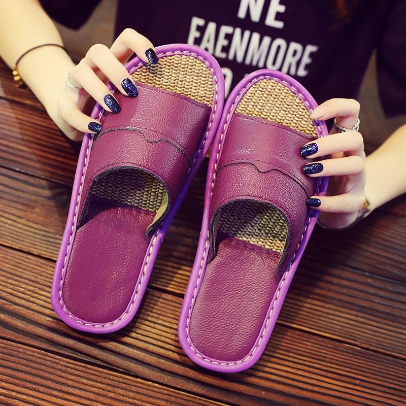 Wholesale Leather Soft Close Toes Slippers For Women Linen Black Slippers Anti Slip Waterproof Slides Slippers Man