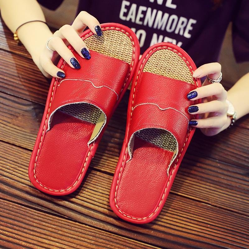 Wholesale Leather Soft Close Toes Slippers For Women Linen Black Slippers Anti Slip Waterproof Slides Slippers Man