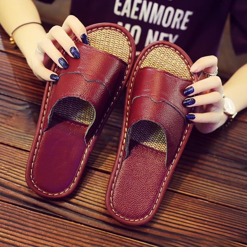Wholesale Leather Soft Close Toes Slippers For Women Linen Black Slippers Anti Slip Waterproof Slides Slippers Man