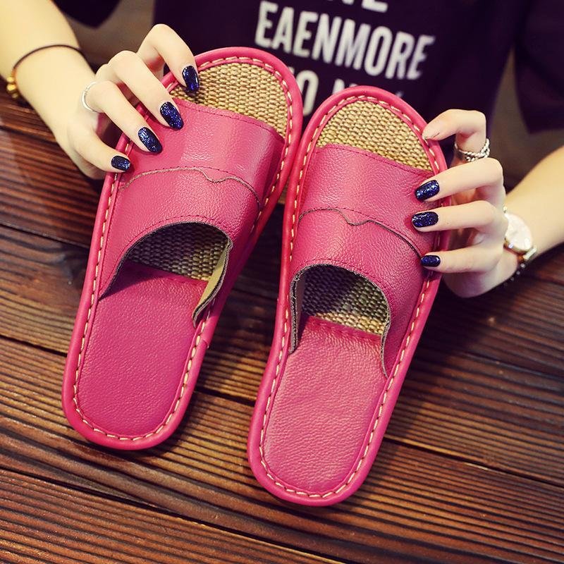 Wholesale Leather Soft Close Toes Slippers For Women Linen Black Slippers Anti Slip Waterproof Slides Slippers Man
