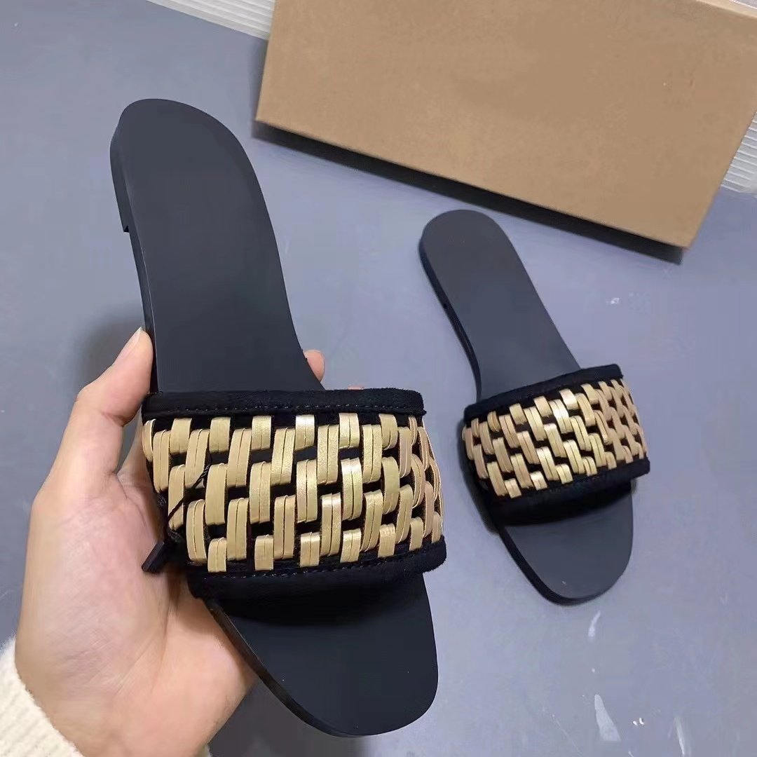 DEleventh Shoes 666-2 Quality Women Flat Slipper Outdoor Indoor Slipper Ladies Shoes woven gold shoes casual beach slipper stock