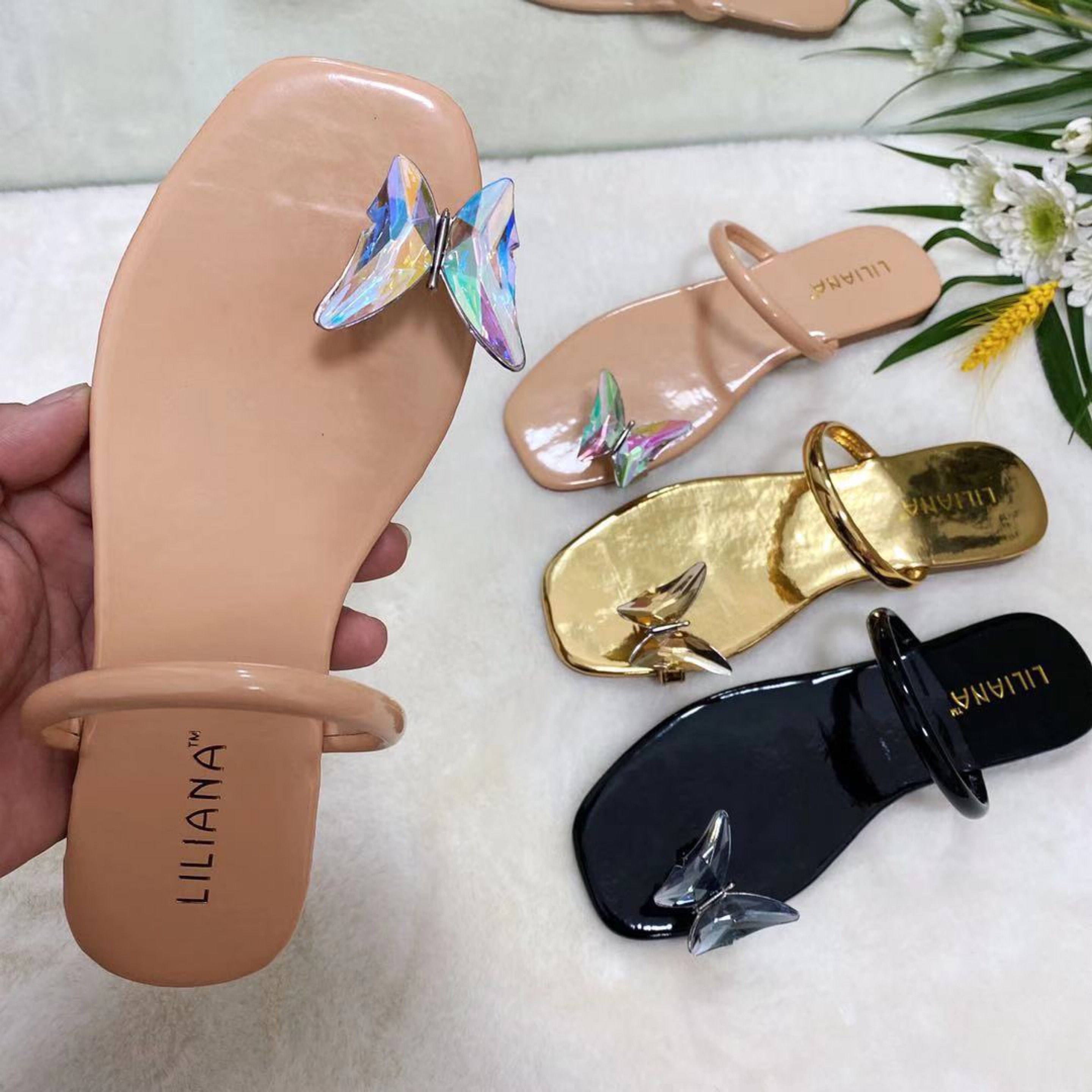 Beautiful Butterfly Flat Slip Sandal For Lady Sandalias de mujer
